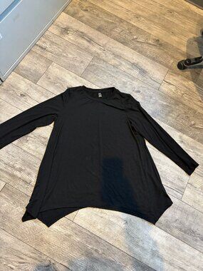 Emery Rose XXL 2X Long Sleeve Womens Plain Solid Black Blouse Crew Neck
